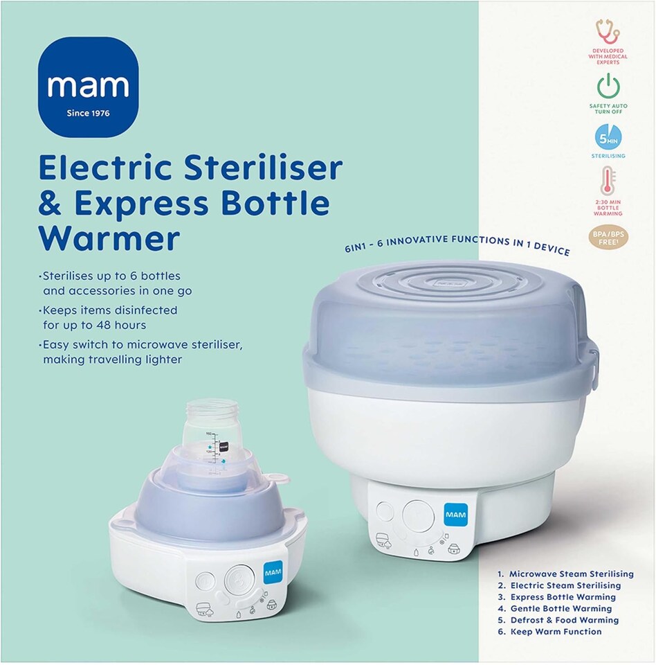 image 1 of MAM 6-in1 Anti-Colic Electric Baby Bottle Steriliser & Express Bottle Warmer Set