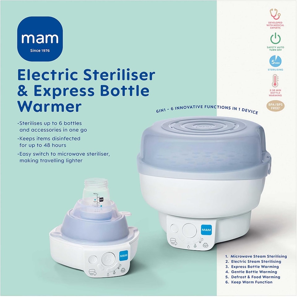 image 1 of MAM 6-in1 Anti-Colic Electric Baby Bottle Steriliser & Express Bottle Warmer Set