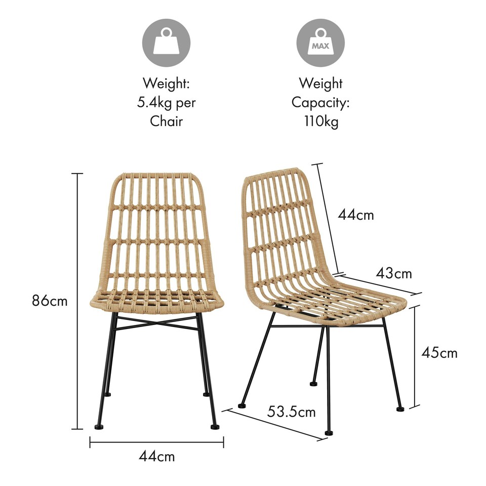 image 1 of VonHaus Richmond Rattan Set of 2 Dining Chairs