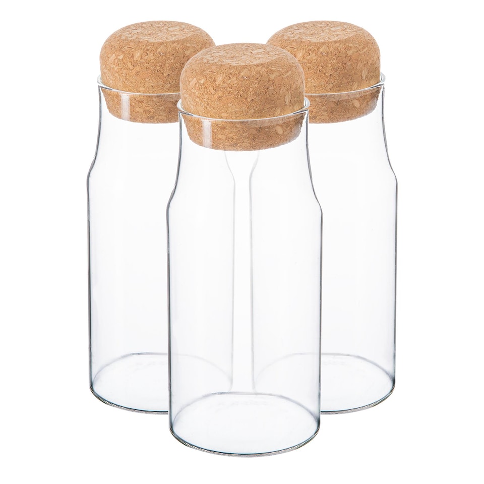 image 1 of Argon Tableware Glass Storage Bottles with Cork Lids - 375ml - Pack of 3