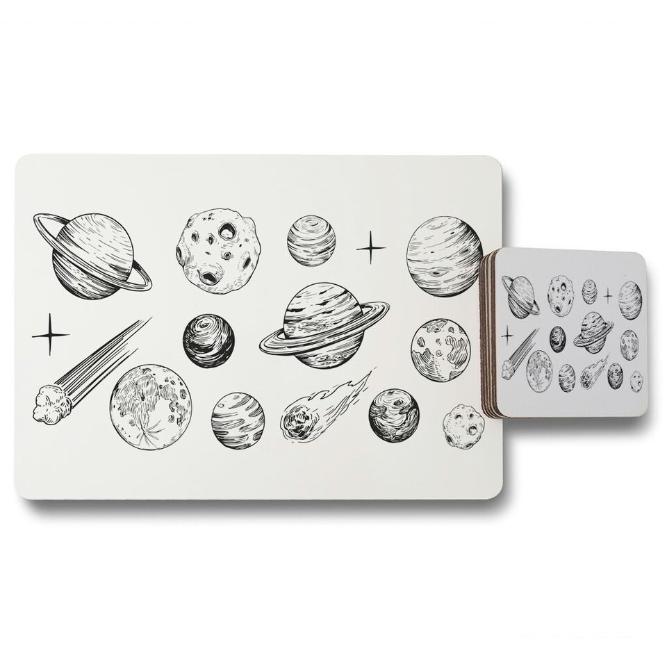 image 1 of Set of space objects planets, stars (Placemat & Coaster Set)