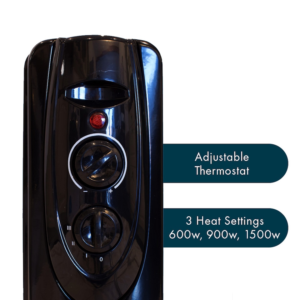 image 1 of Oil Filled Radiator 1500W  - Black Adjustable 1.5KW Heater