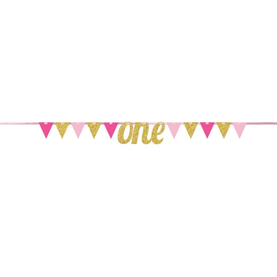 Creative Party Ribbon Glitter 1st Birthday Banner - Pink/Gold - One Size