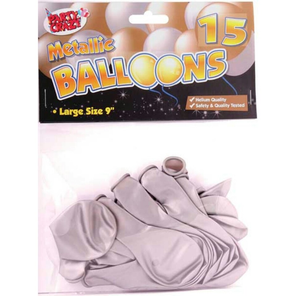 image 1 of Pack of 15 9" Metallic Round Balloons (Gold or Silver selected)
