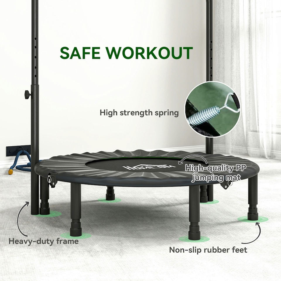 image 1 of HOMCOM 40" Foldable Mini Fitness Trampoline w/ Foam Handle, Green