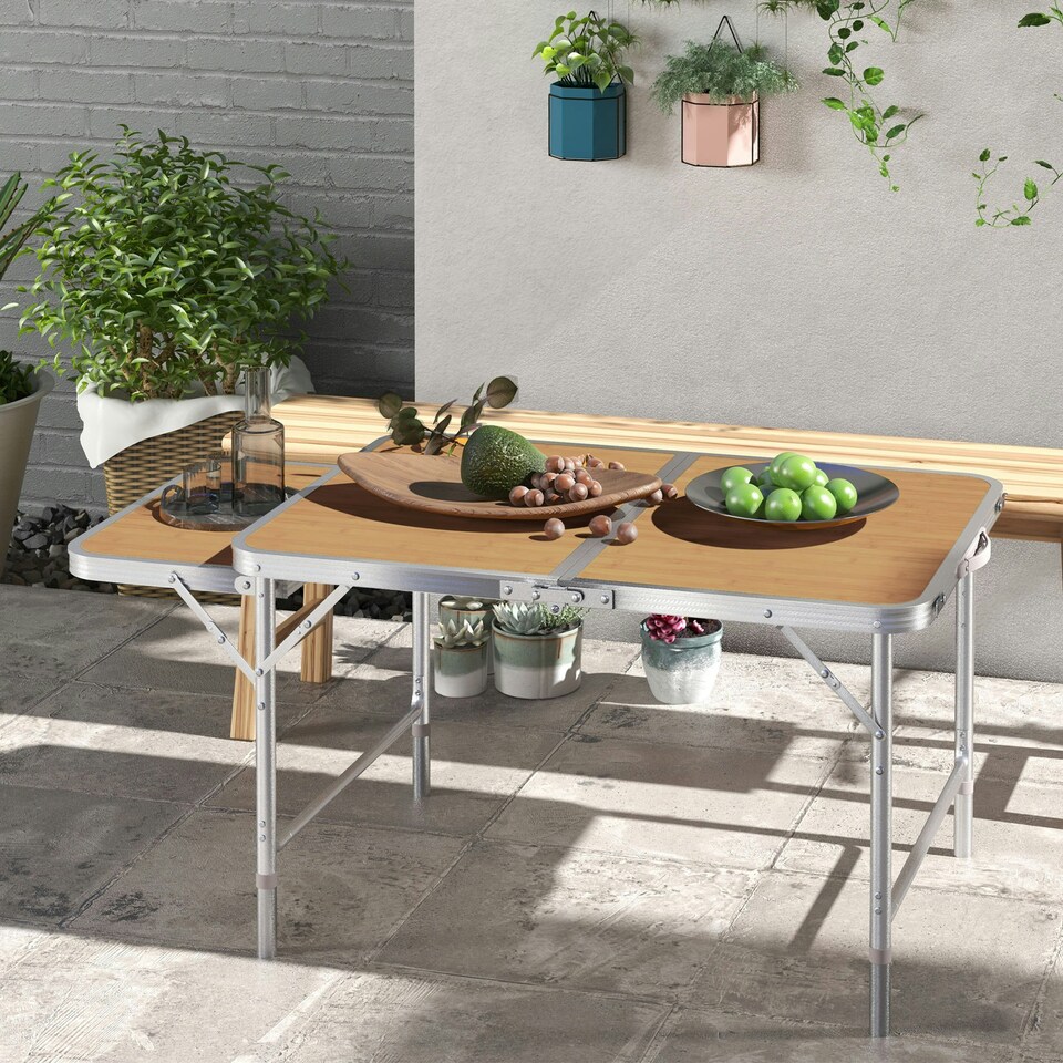 image 1 of Outsunny 3ft Aluminium Picnic Table w/Side Desktop Outdoor BBQ Party Portable