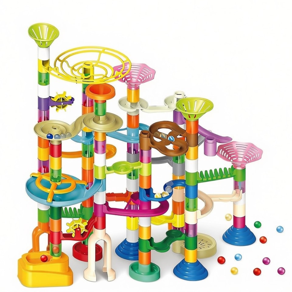 image 1 of Kids’ Marble Rolling Ball Track Set – Colourful Assembling Slides & Space Pipe Building Blocks Educational Construction Toy for Early Learning & Creativity