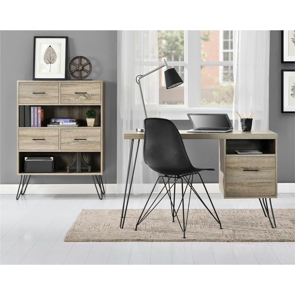 image 1 of Landon Bookcase with 4 Drawers Grey Oak Look Grey | GREY OAK