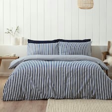 Catherine Lansfield Brushed Stripe Cotton Reversible Duvet Cover Set Navy Blue | Blue | Navy Blue | King