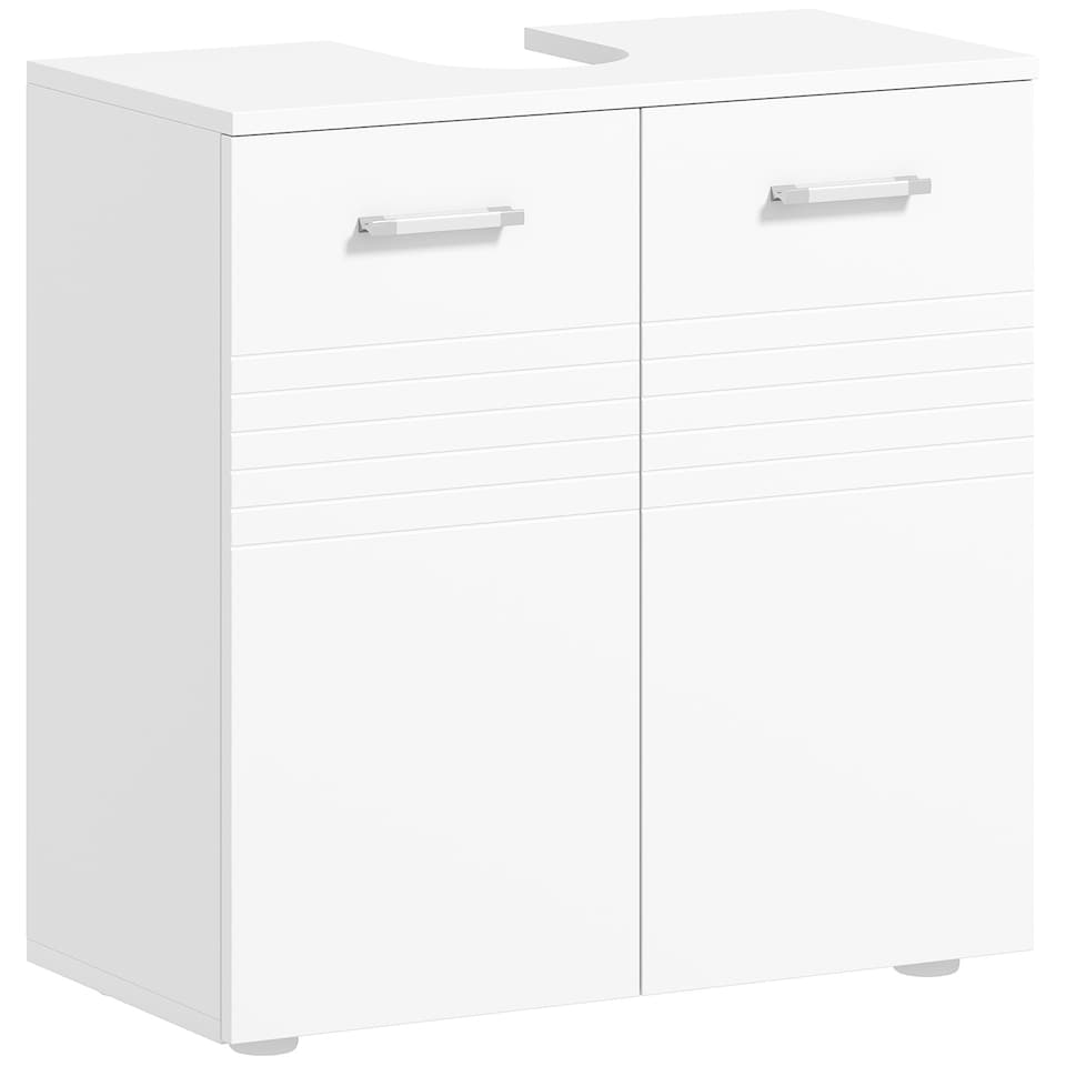 image 1 of kleankin Bathroom Pedestal Under Sink Cabinet with Storage Shelf Double Door White | White