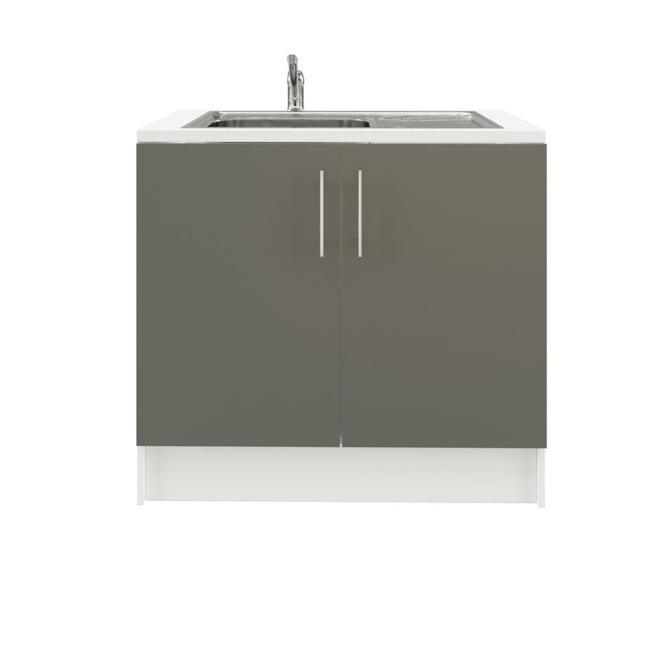 image 1 of JD Greta 1000mm Utility Room Sink Unit With Tap, Kitchen Base Cabinet - Grey Matt | Grey