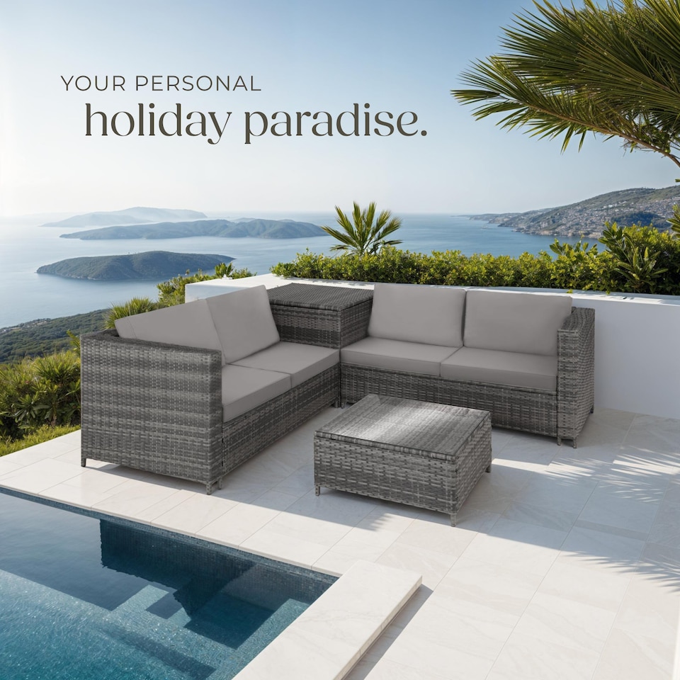 image 1 of Garden Furniture Set Siena - for 4 people, with large storage box, thick seat cushions | Grey | grey/light grey | 140 x 75 x 65,50 cm | 1