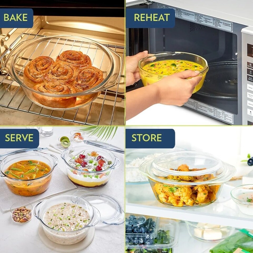 image 1 of Borosil Round Casserole with Lid (2.5 Litre) - Oven, Microwave Safe Serving Bowl With Glass Lid, Transparent