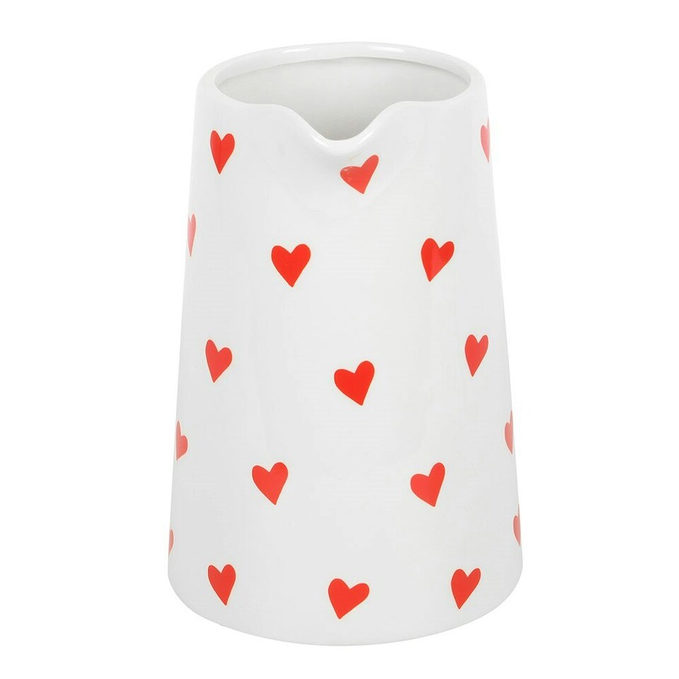 image 1 of Something Different Heart Ceramic Flower Jug - White/Red - One Size