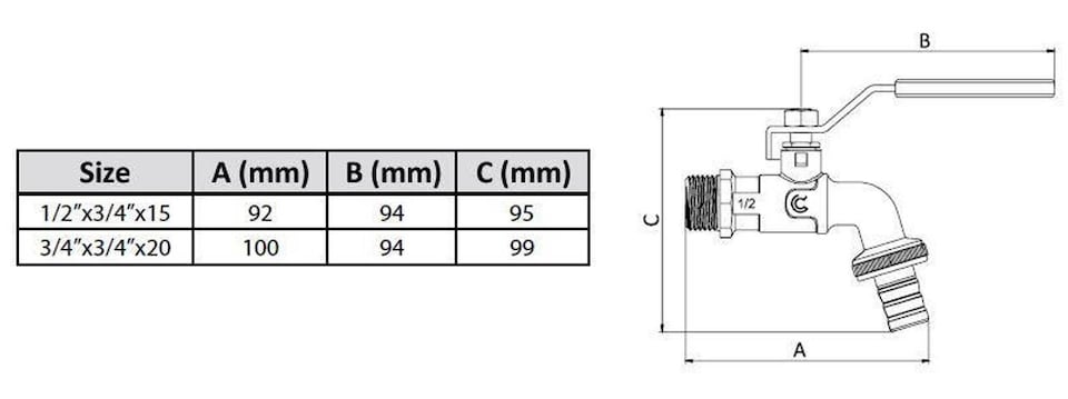image 1 of Resistant Handy Brass Garden Hose Tap 1/2" BSP Ball Valve Calido | Chrome
