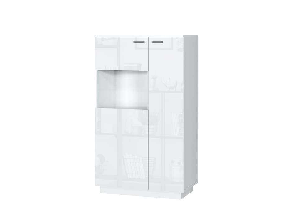 image 1 of Glass Display Cabinet Unit Bookcase Shelving Cupboard Storage Buffet White Gloss Modern Sol