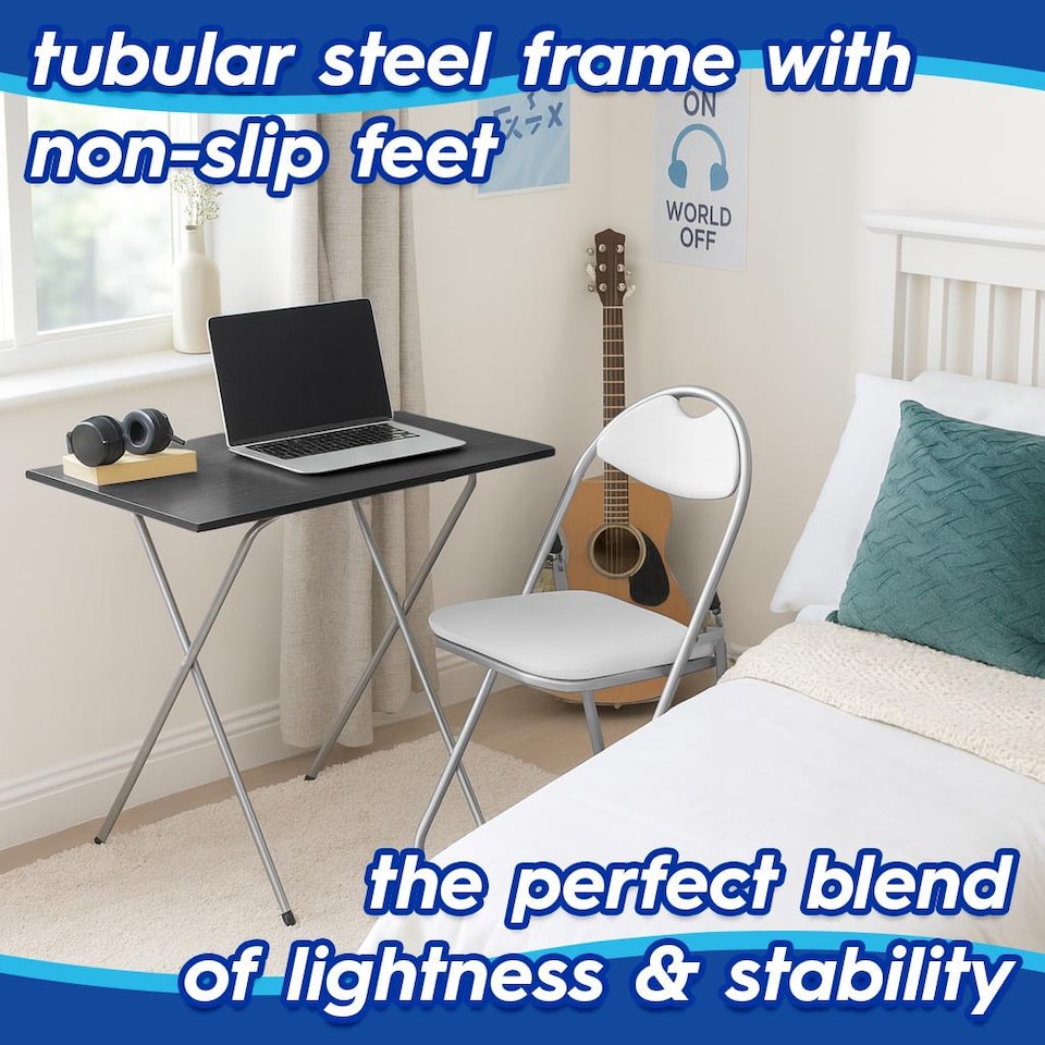 image 1 of Harbour Housewares Wooden Folding Desk & Chair Set - Silver/White | White | White/White