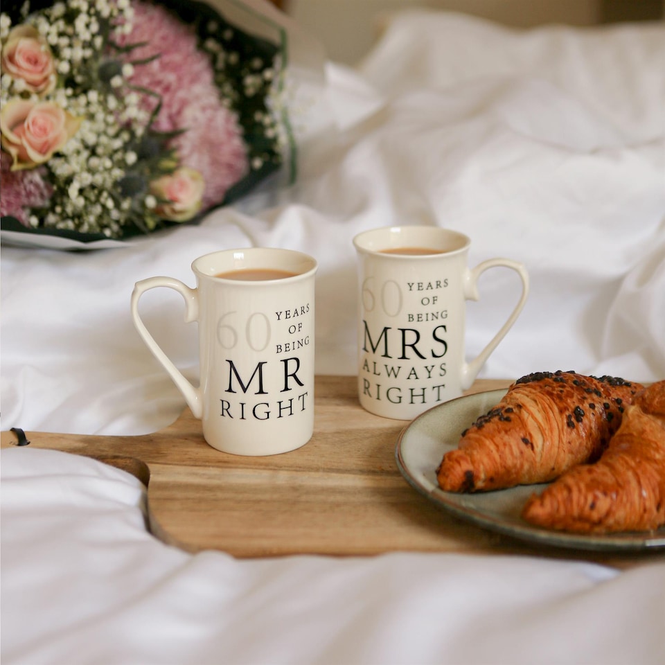 image 1 of Nicola Spring 2pc 60th Anniversary New Bone China Mug Set - 300ml