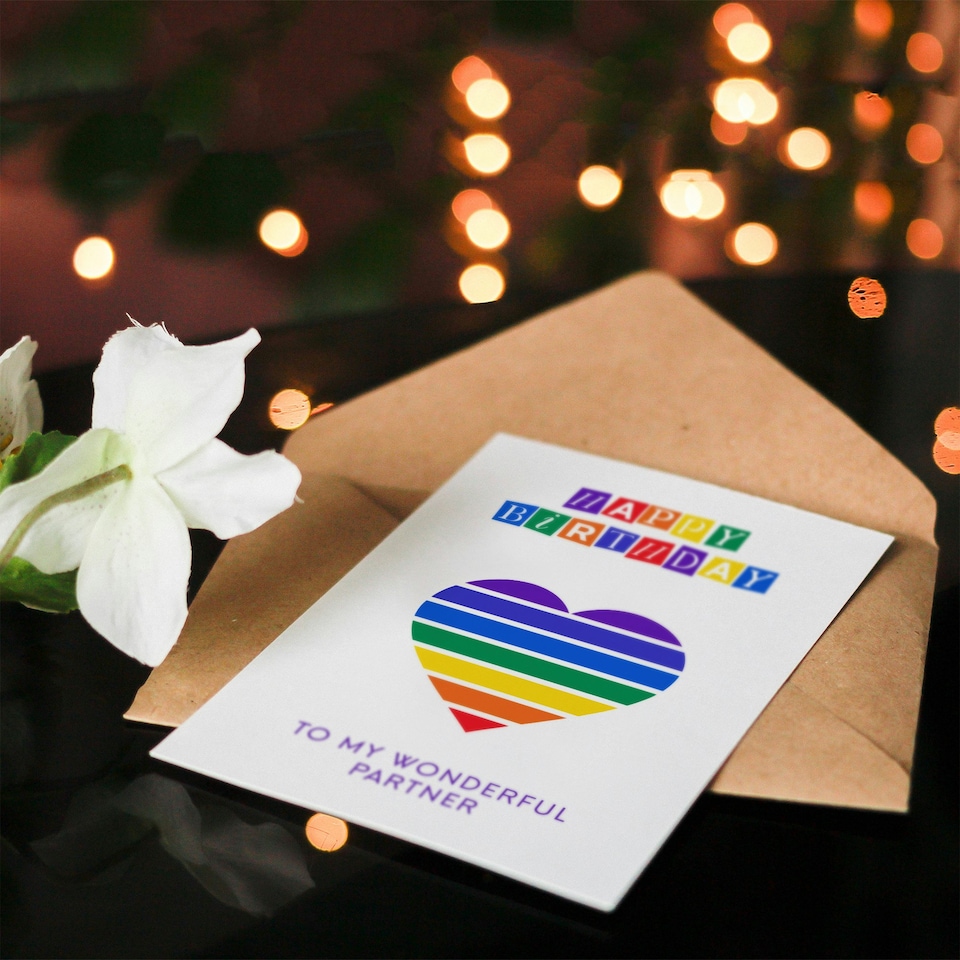 image 1 of Wonderful Rainbow Stripes Love Heart Partner Birthday Card