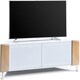 image 8 of MDA Designs CORVUS Corner-Friendly Gloss White Contemporary Cabinet with Oak Profiles White BeamThru Glass Doors Suitable for Flat Screen TVs up to 50" | Multi | 1