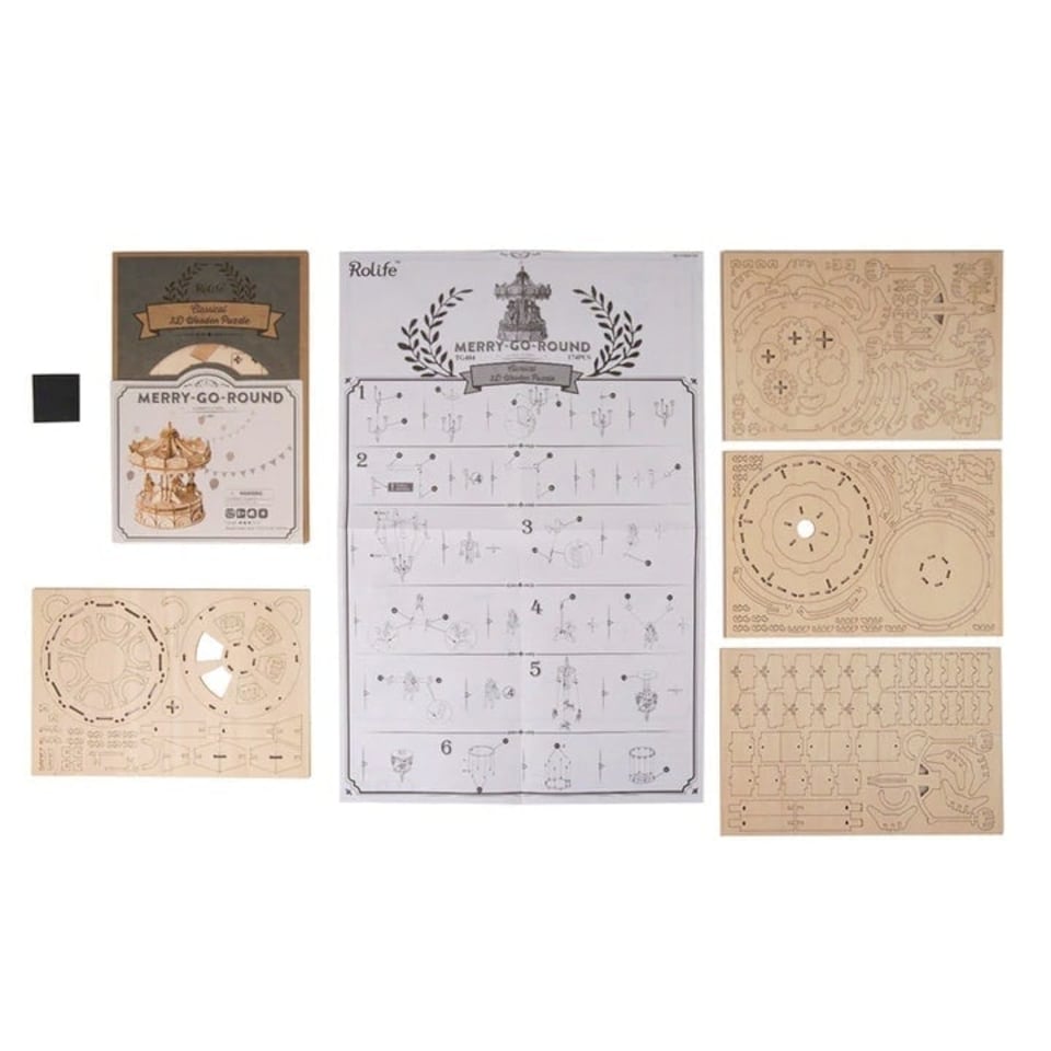 image 1 of Rolife 3D Wooden Puzzle Merry-Go-Round