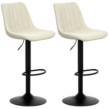 HOMCOM Bar Stools Set of 2 Adjustable Swivel Bar Chairs with Backrest Cream | Beige