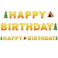 Creative Party Camp Out Happy Birthday Banner - Yellow/Orange/Green - One Size