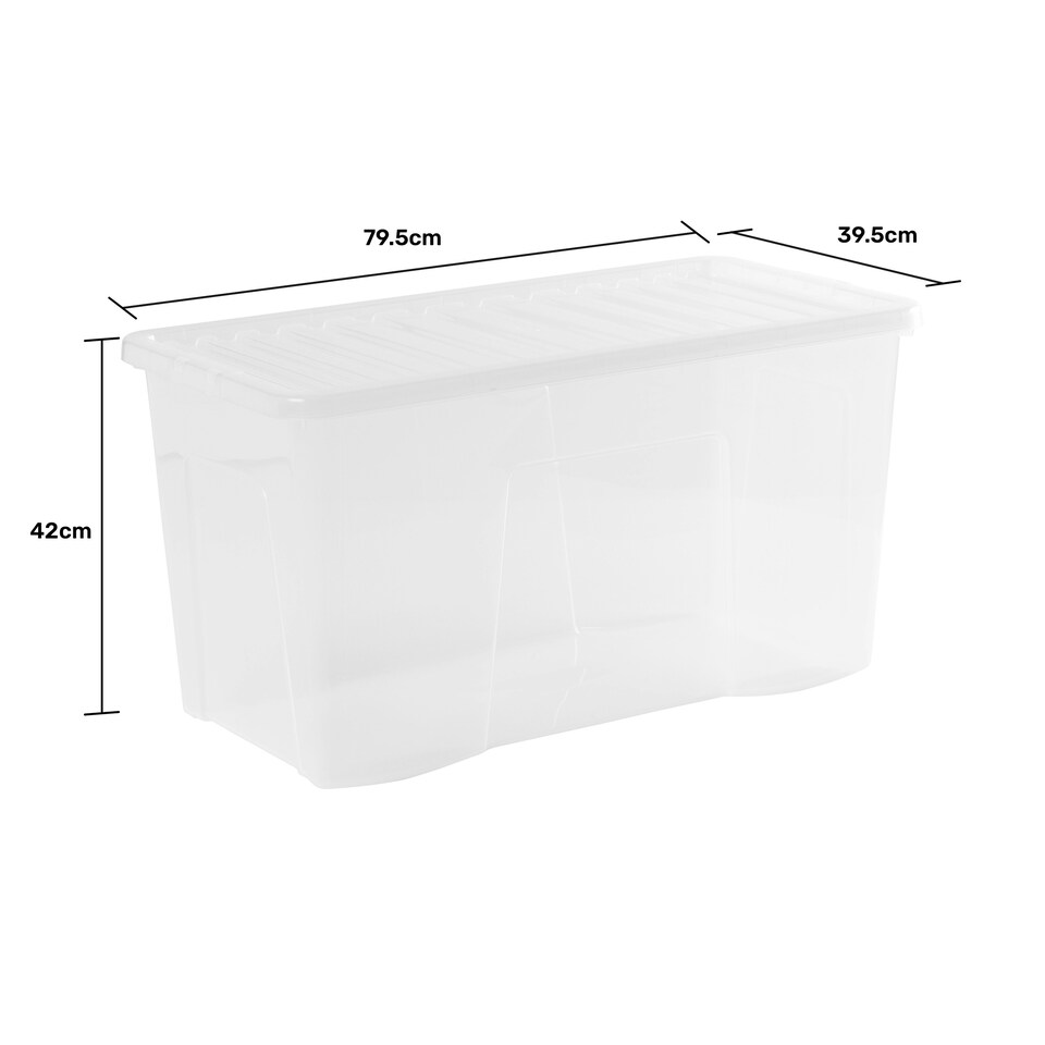 image 1 of Wham Crystal 3 x 110L Stackable Plastic Storage Boxes with Lids Clear Clear