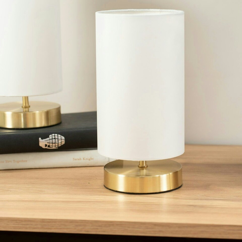 image 1 of ValueLights Pair Francis Gold Touch Table Lamps White Shades & Bulbs