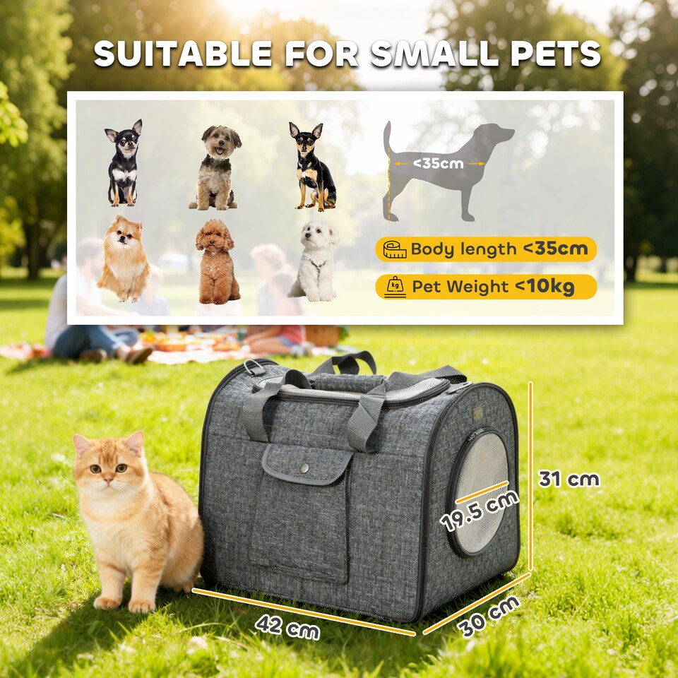 image 1 of PawHut Soft Sided Cat Carrier Bag, Foldable Portable Pet Carrier for Small Dog, Puppy, Cats Up to 10kg, with Adjustable Shoulder Strap & Removable Mat, Collapsible Cat Basket Airline Approved