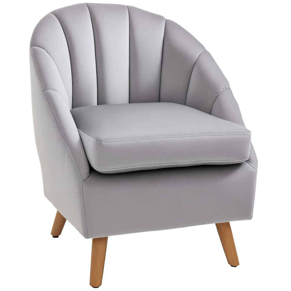 image 1 of HOMCOM Velvet Fabric Single Sofa Accent Chair Solid Wood Leg Upholstered Grey
