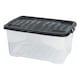 image 2 of 1 x 42 Litres Clear Transparent Base Curve Storage Container With Black Lid For Home & Office Clear