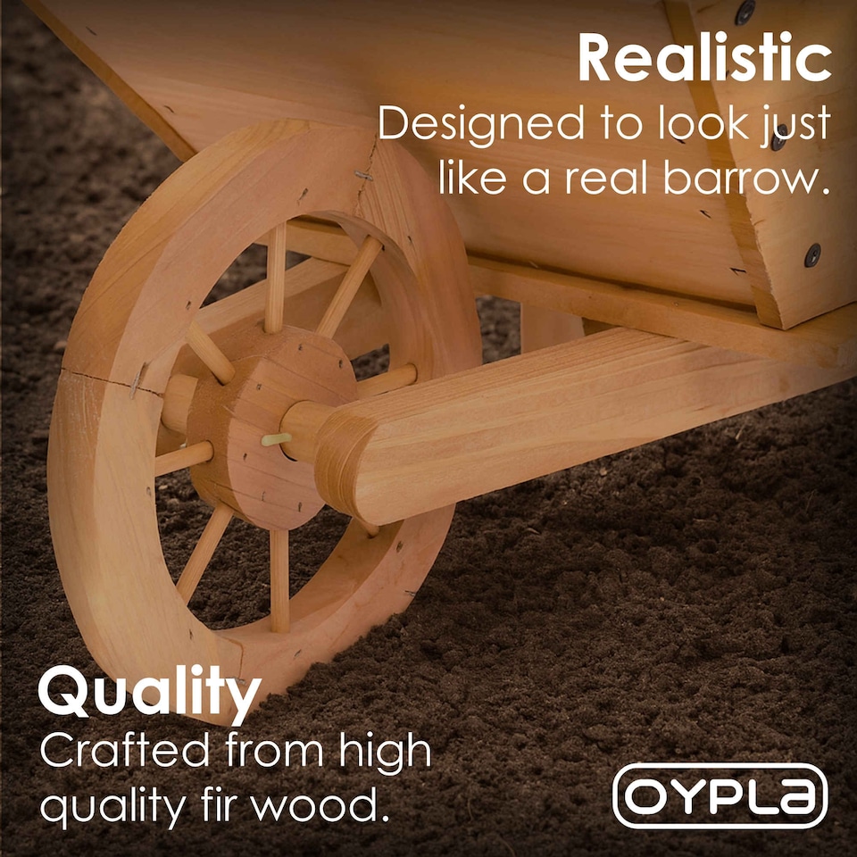 image 1 of Garden Wooden Wheelbarrow Flower Planter Ornamental Plant Pot | Brown