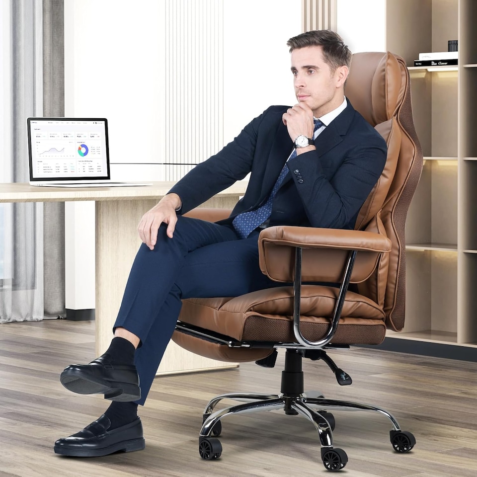 image 1 of Rattantree Ergonomic High Back Leather Office Chair with Footrest