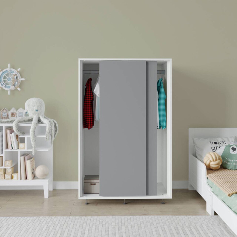 image 1 of URBNLIVING 2 Sliding Door Wardrobe 120cm Freestanding Unit | Multi | White Carcass + Grey Doors | 1