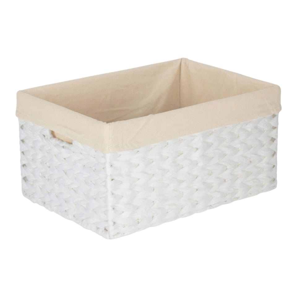 image 1 of Medium Paper Rope Rectangular Storage Basket with White Cotton Lining | White | White | M
