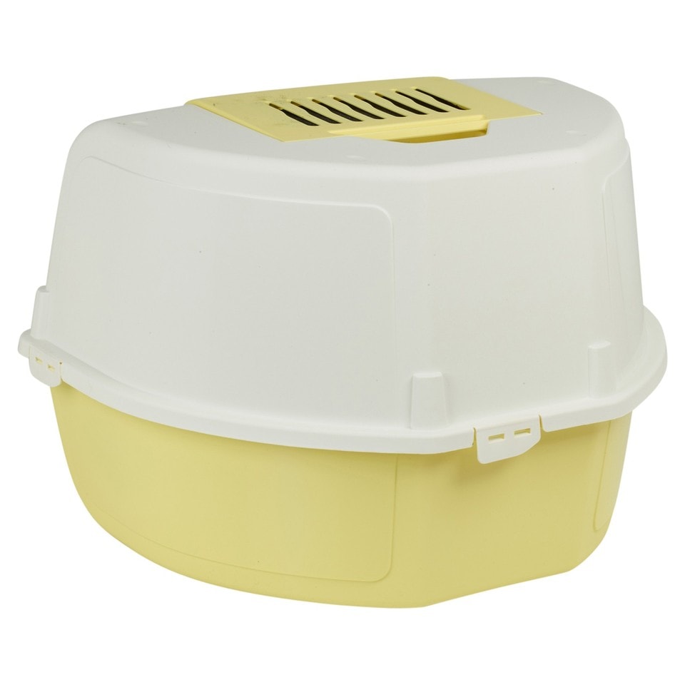 image 1 of Large Cat Corner Litter Tray Hooded Deep Cover Toilet Flap Box with Filter & Scoop | Yellow | Yellow | 1
