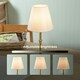image 1 of ValueLights Lowe Brushed Gold Table Lamp with Natural Tapered Shade and Globe LED 2W Cool White 2700K Bulb