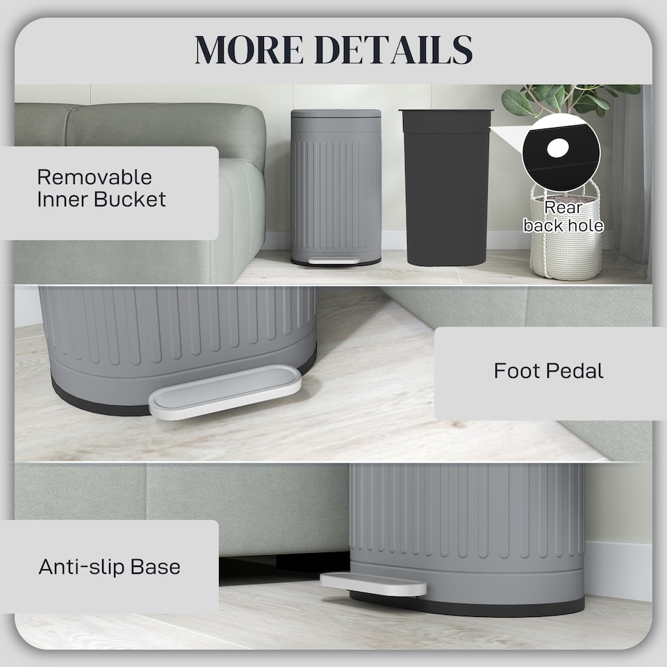 image 1 of HOMCOM 30 Litre Pedal Bin, Fingerprint Proof Kitchen Bin with Soft-close Lid, Metal Rubbish Bin with Foot Pedal and Removable Inner Bucket, Grey | Grey | 1