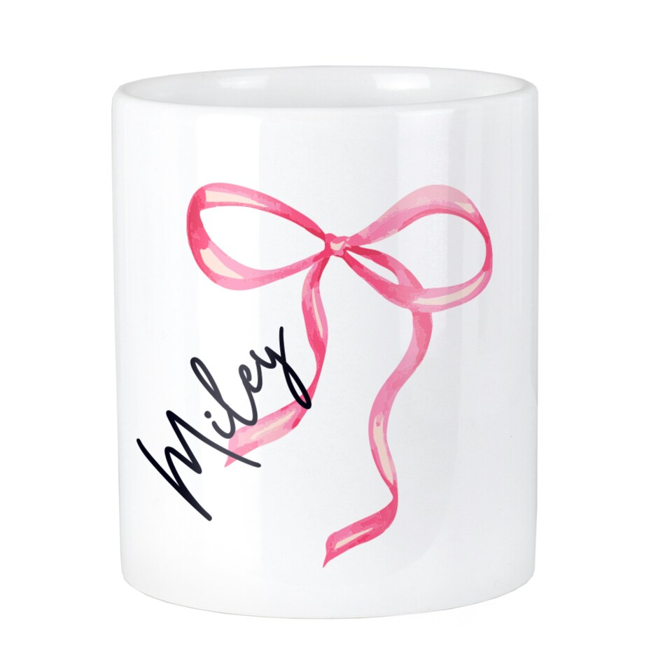 image 1 of Personalised Bow Make Up Brush Holder White