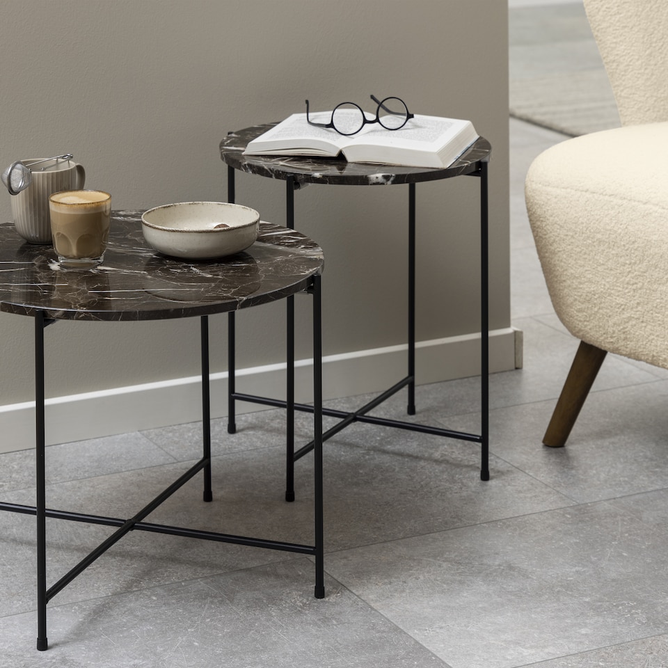 image 1 of Avila Side Table with Brown Marble Top 42x45cm
