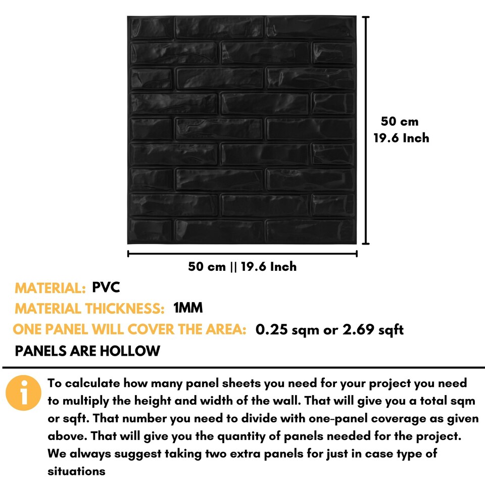 image 1 of NOVECRAFTO Brick Effect 3D Wall Panels – 6 Sheets Covering 1.5m² | 16.15ft² Interior Cladding Set | Urban Brick Design – Each Panel 50x50cm Classic Brick Black