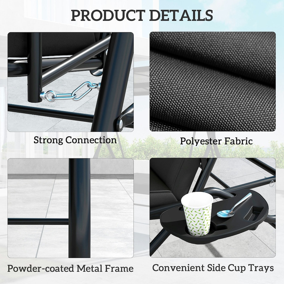 image 1 of Outsunny 3 Seater Garden Swing Seat Bed, Convertible Swing Chair Black | Black