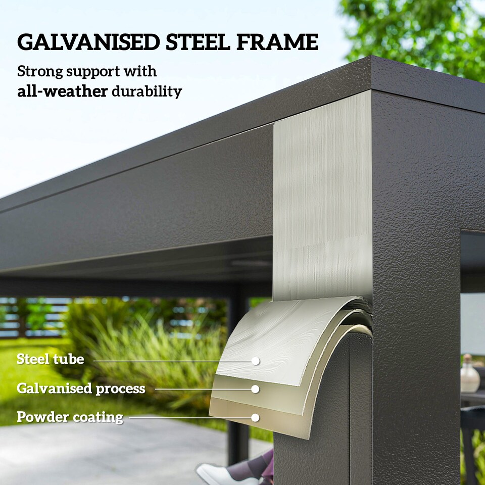 image 1 of Outsunny 7 PCs Garden Dining Set w/ Stackable Chairs and Metal Top Table, Black | Black
