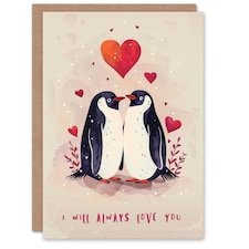 Cute Couple Hearts Always Love You Penguin Partner Anniversary Card