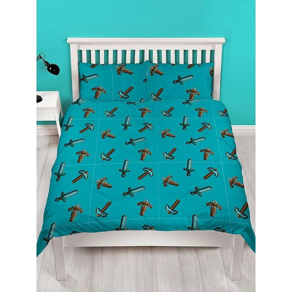 image 1 of Minecraft Survive Duvet Cover Set - Navy/Grey/Teal - Single Blue | Single
