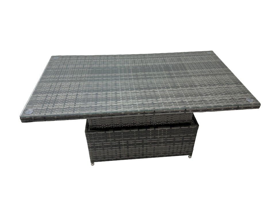 image 1 of Fimous 7-seater Height Adjustable Rising Lifting Table Corner Sofa Set Rattan Garden Furniture Dining Set with Side Table Dark Grey Mixed