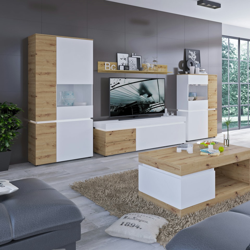 image 1 of Luci 6 Door Cabinet (including LED lighting) in White and Oak