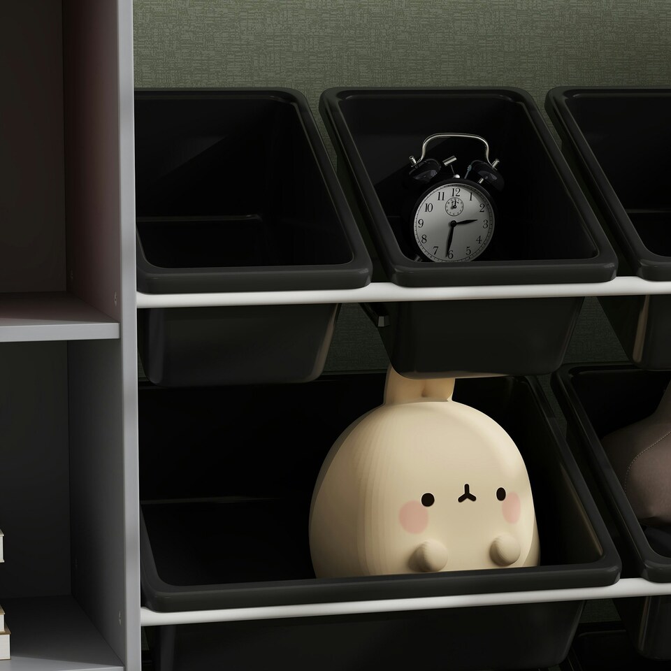 image 1 of AIYAPLAY Toy Storage Unit with 8 Removable Bins, Storage Shelves, Cabinet