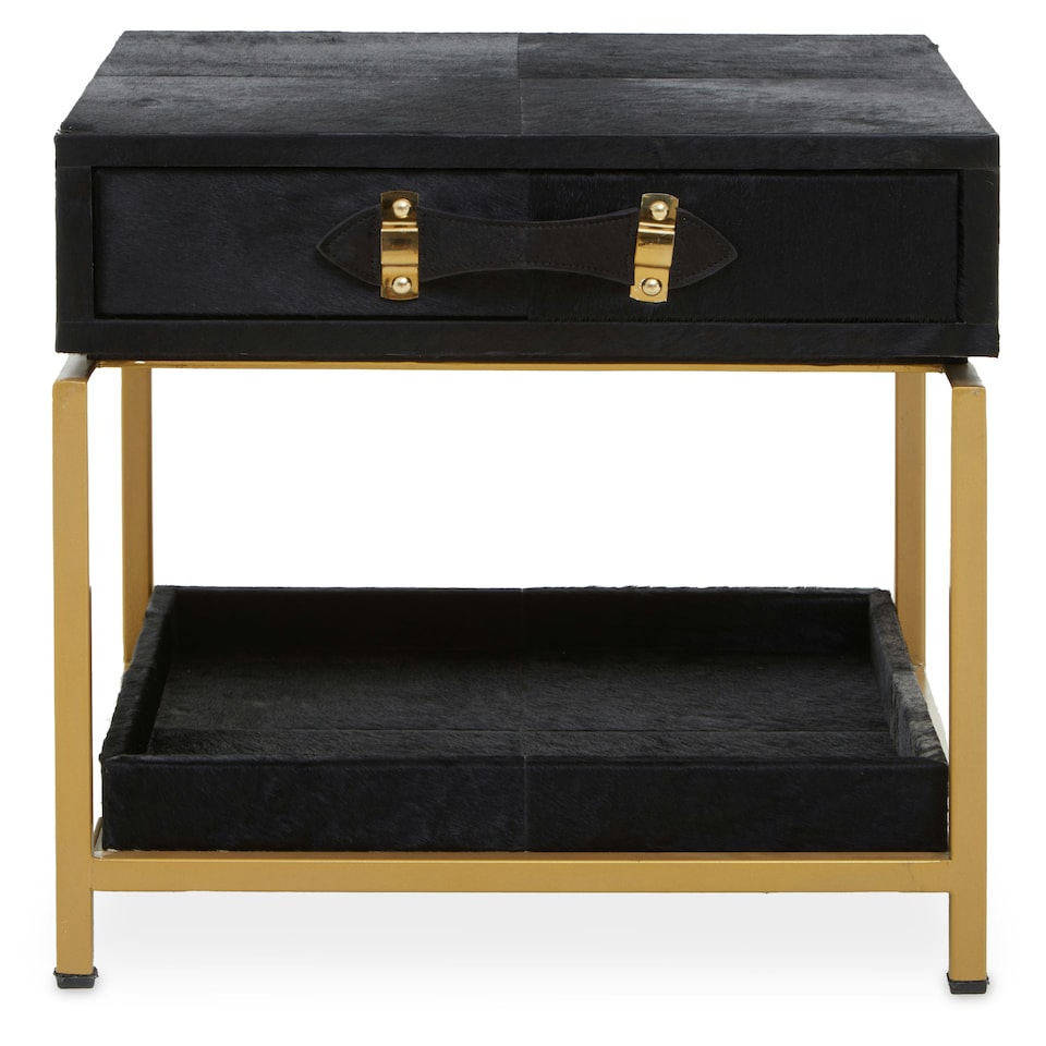 image 1 of Kensington Townhouse Hair On Hide Bedside Table Black